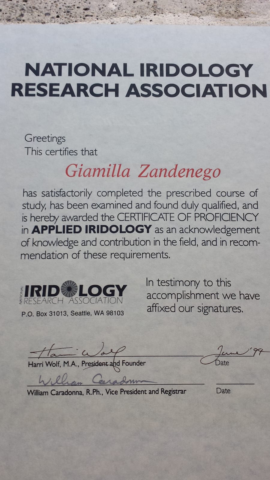 Attestato di iridologia applicata